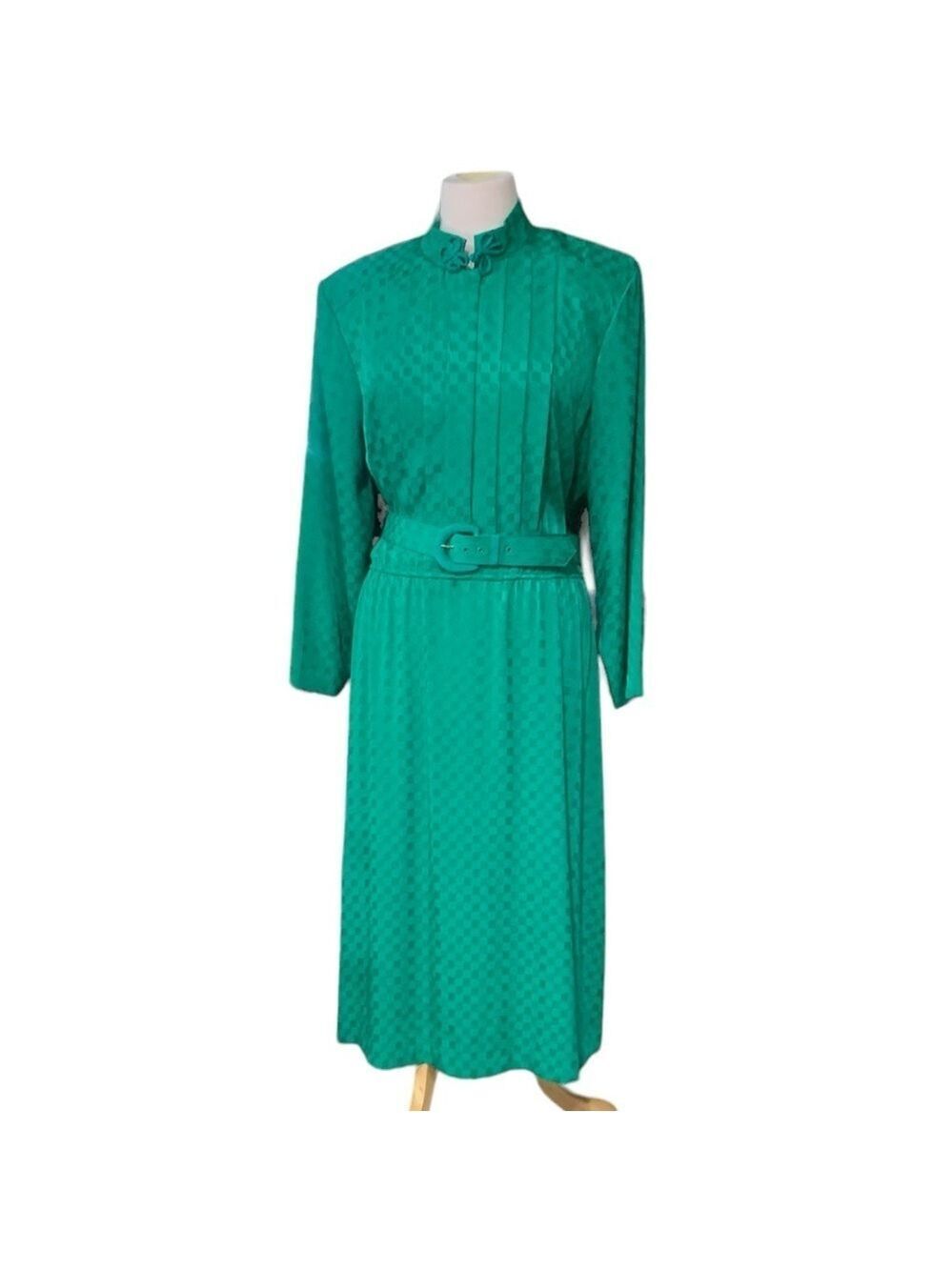 ❤️Petite Focus checkerboard green dress size 16 excellent vintage condition